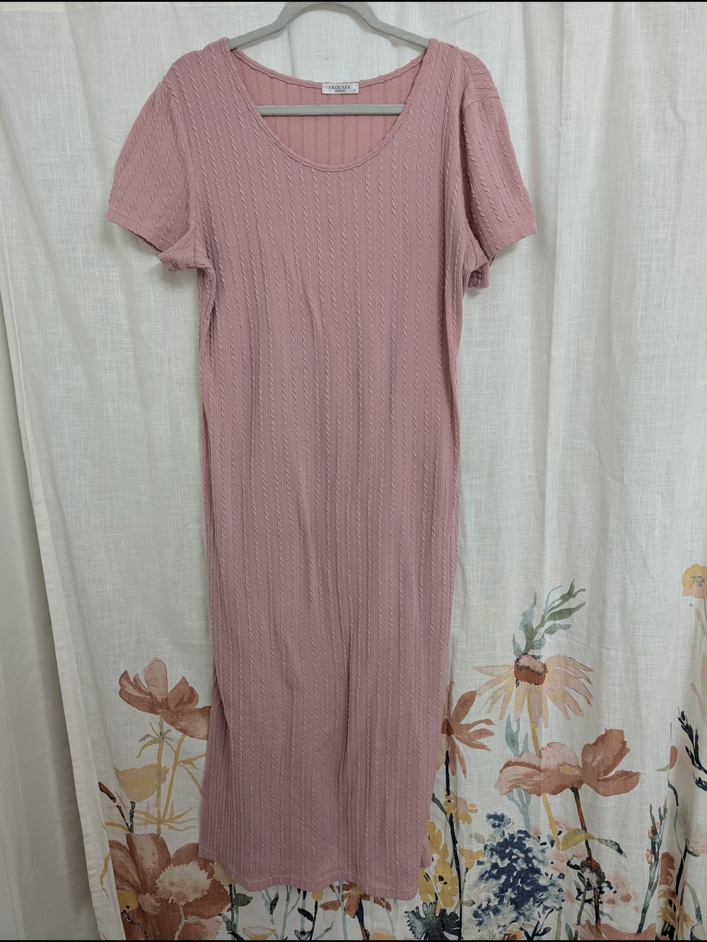 Ekouaer Maternity Ribbed Midi Dress Pink Short Sleeve XL